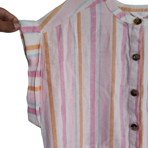 Time and Tru Pink Stripe Button Linen Rayon Shirt Dress Size L 12-14 Beach Vacay - Picture 4 of 9